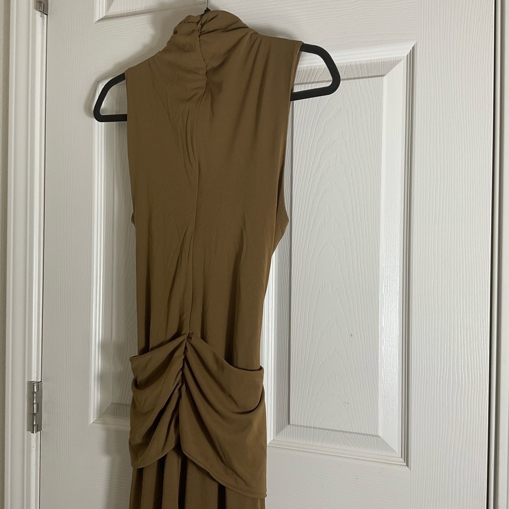 ZARA NWT WOMAN MIDI DRESS WITH TIED KNOT DARK TAN SIZE LARGE - Picture 8 of 14